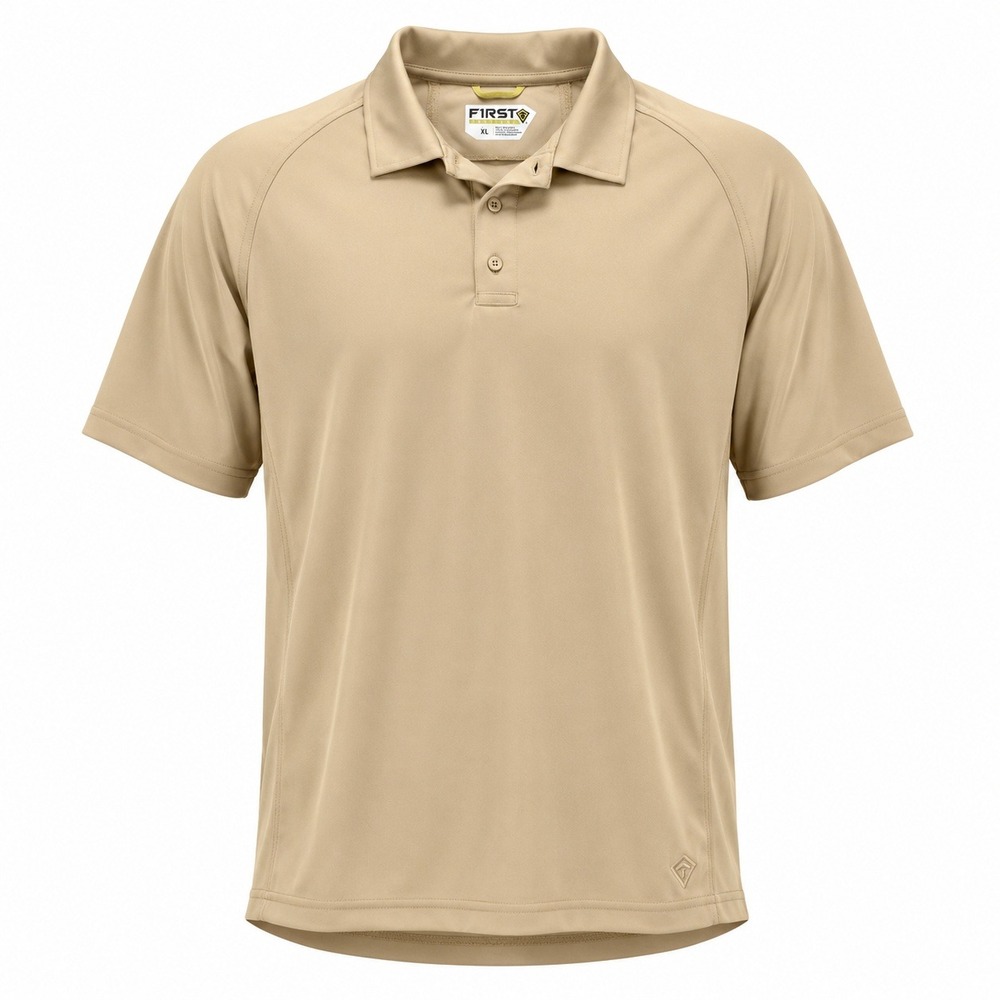 First Tactical Mens XL Performance Polo Shirt Tan Khaki Short Sleeve Polyester